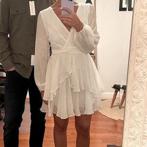 Hello Molly Etta White Long Sleeve Mini Dress S